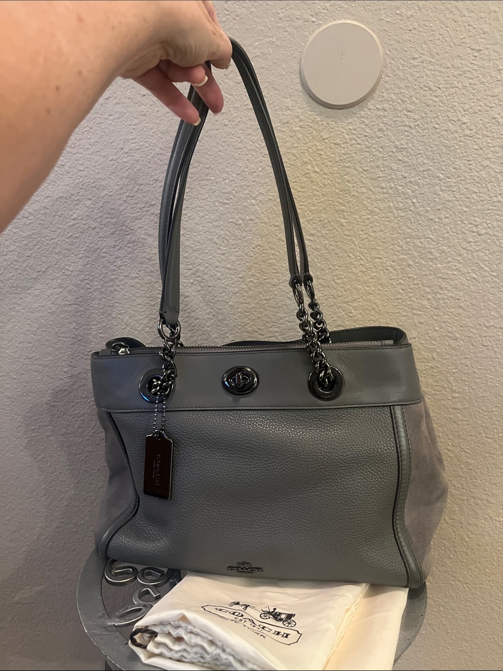 Coach Gray Leather & Suede Shoulder Tote